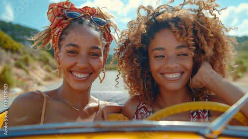 Two Women Smiling in the Back of a Car