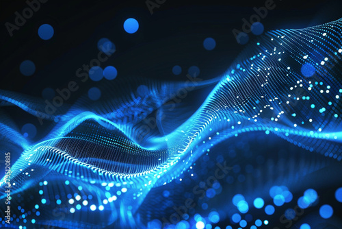 illustration, background Abstract Wave and Moving Dots - A Cyber Technology Perspective 