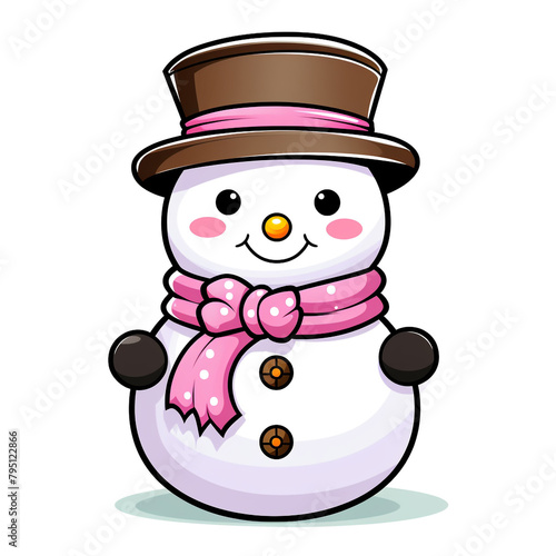clipart kawaii, cute snowman , soft pastel colour scheme, white background сreated with Generative Ai
