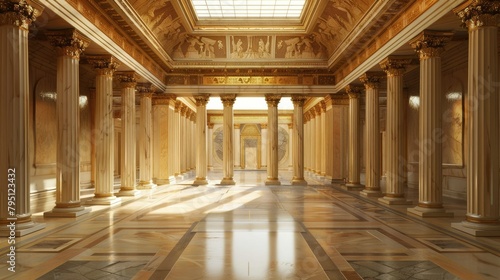 Ancient greek architecture with pillars and a classical interior