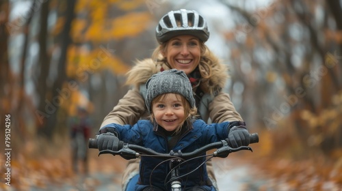 Woman Riding Bike With Child on Back