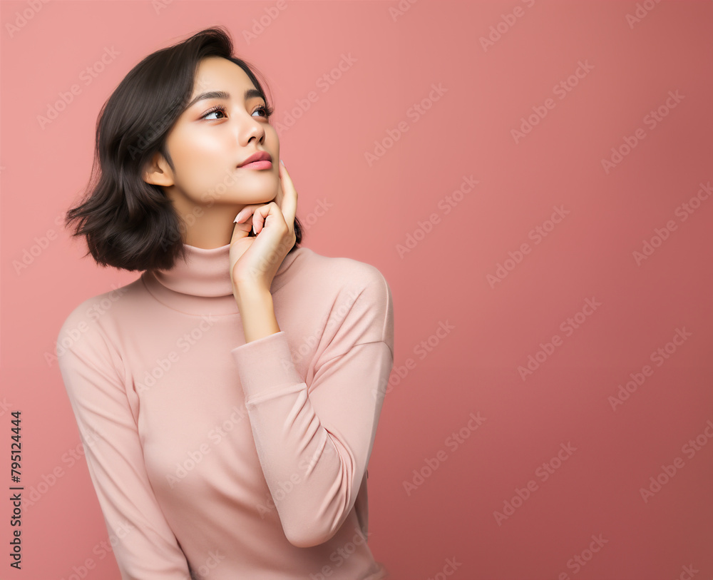 Portrait of creative gorgeous asian person arm touch face Portrait of creative gorgeous asian person arm touch face