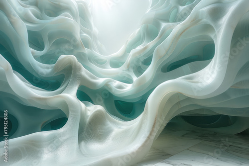  An ethereal white and turquoise ice field with undulating waves. Created with Ai photo