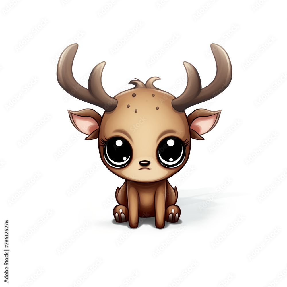 Obraz premium clipart kawaii, cute rudolf reindeer, soft pastel colour scheme, white background сreated with Generative Ai