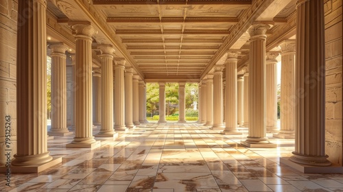 Ancient greek architecture with pillars and a classical interior photo