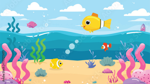 Sea animals with landscape - cute cartoon vector illustration © Tech