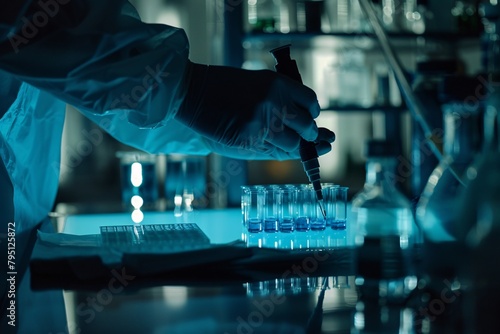 a person holding a syringe in a laboratory