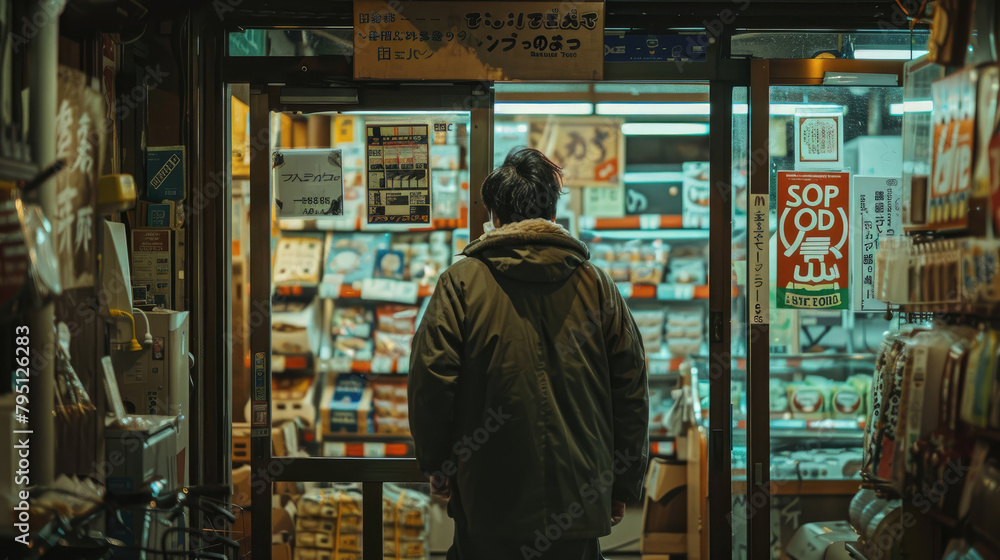 Shopkeeper Opening Store Door