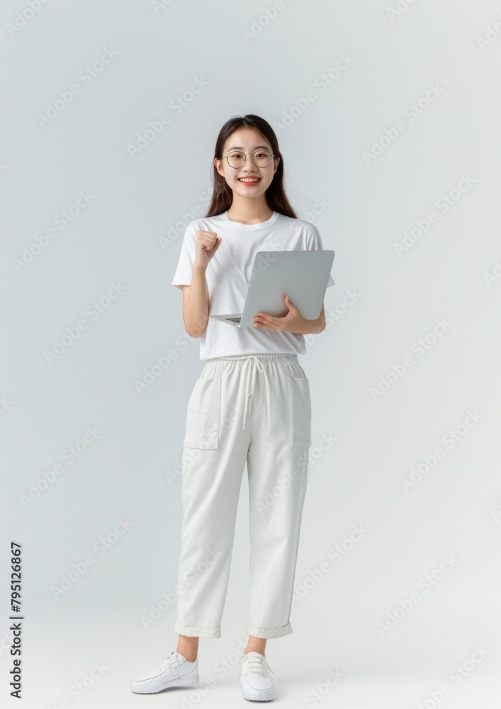 Woman with laptop standing electronics computer. Woman with laptop standing electronics computer.