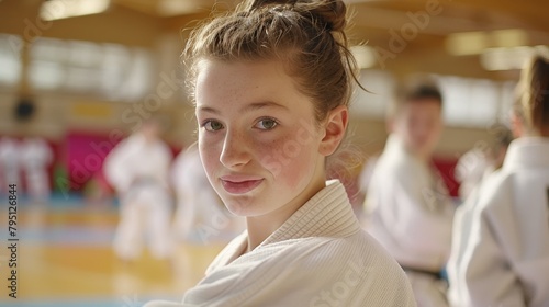 Karateka s intense focus in summer olympic games, embodying readiness in competitive sport