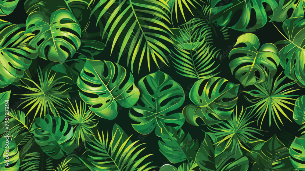 Seamless pattern Exotic tropical green leaves artwork
