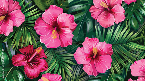 Seamless pattern Exotic hawaiian tropical hibiscus flower