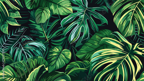 Seamless pattern Exotic tropical green leaves artwork
