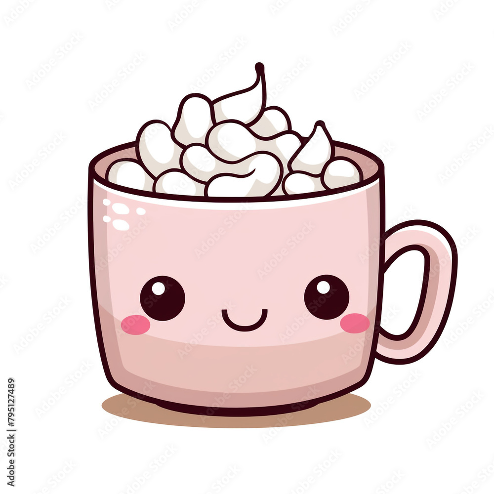 clipart kawaii, mug of hot chocolate with marshmellows, whip cream and sprinkles, soft pastel colour scheme, white background сreated with Generative Ai clipart kawaii, mug of hot chocolate with marshmellows, whip cream and sprinkles, soft pastel colour scheme, white background сreated with Generative Ai