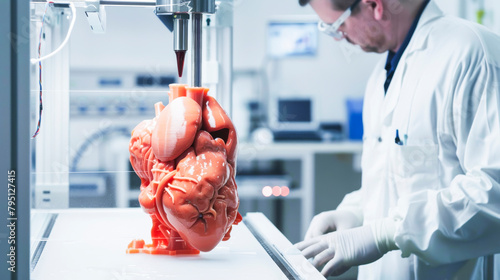 Bioprinting Research. Scientist Inspecting Synthetic Heart Replica in Laboratory
