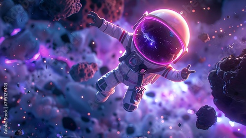an astronaut in space with purple lights photo
