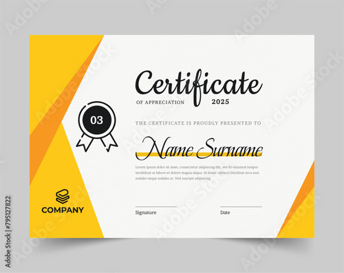 Yellow Modern Design Certificate Template, Elegant certificate or diploma retro vintage design (ID: 795127822)