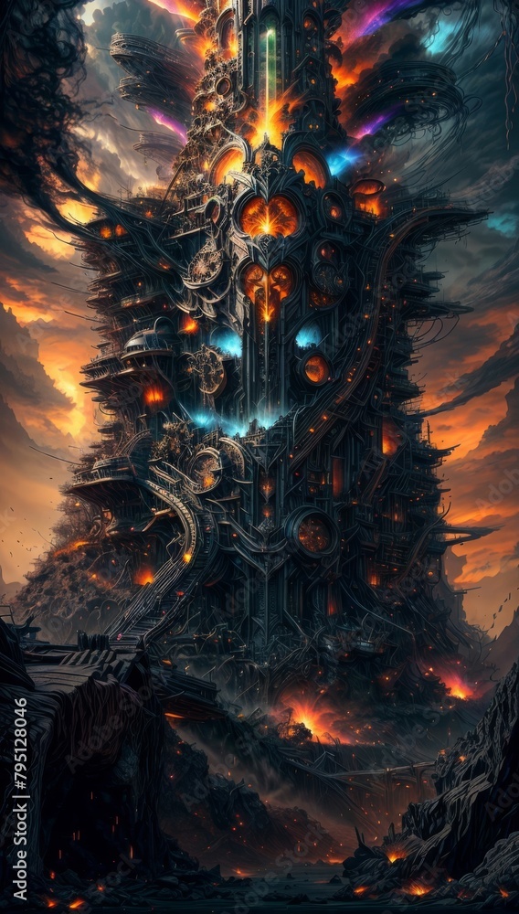 Fototapeta premium SF風の燃える魔神,Generative AI AI画像