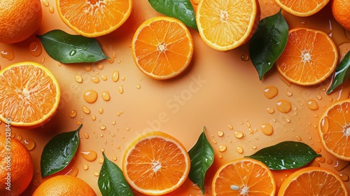 Group of Oranges With Leaves and Water Droplets