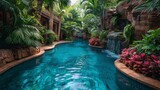 Tropical Pool Surrounded by Plants and Flowers