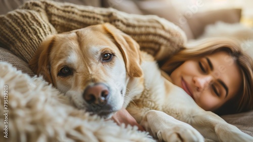 Little Girl Cuddling With Puppy
