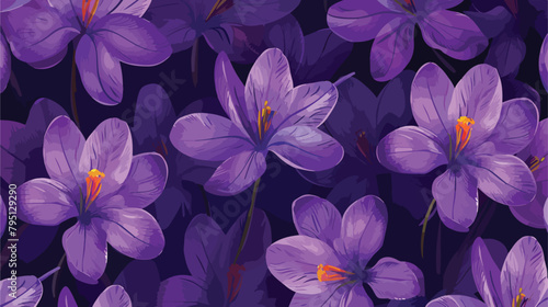 Seamless pattern with purple crocuses.Spring crocuses