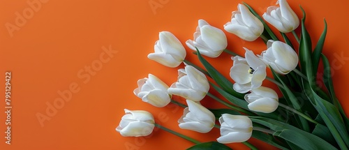 Bouquet of White Tulips on Orange Background
