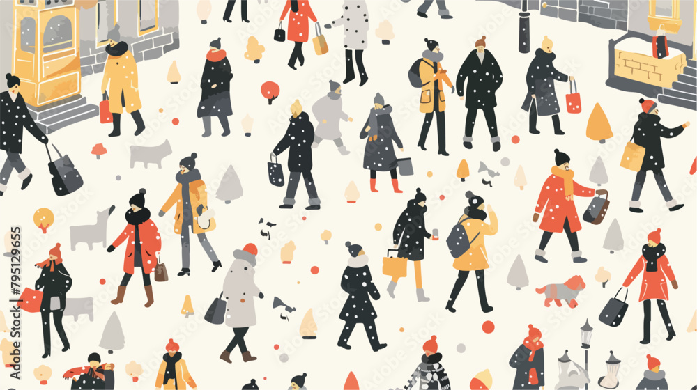 Seamless pattern with tiny people dressed 
