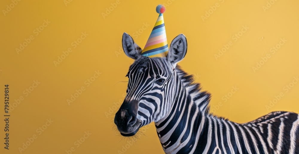Naklejka premium Zebra Wearing Party Hat