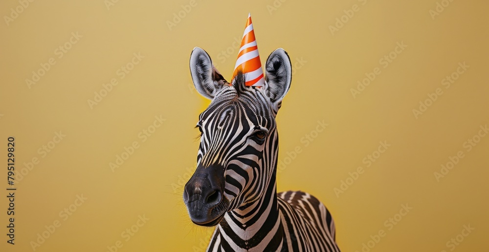 Naklejka premium Zebra Wearing a Party Hat