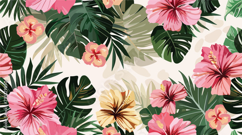 Seamless pink beige background with flowers tropical