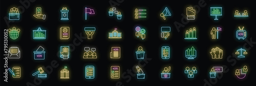 Democracy icons set outline vector. Human rights. Respect equality neon color on black