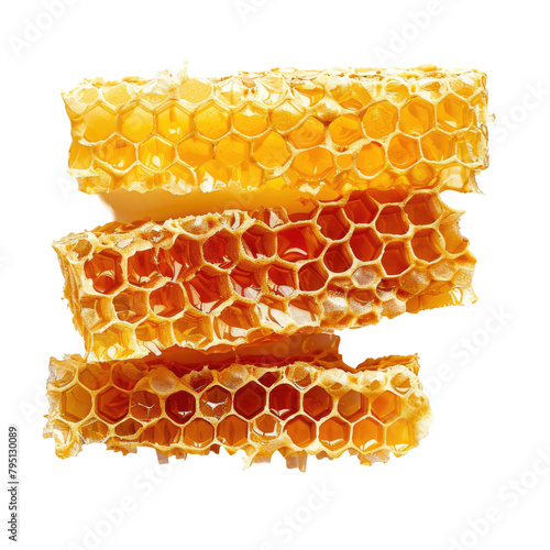 A delectable honeycomb set against a transparent background