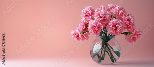 Vase Filled With Pink Carnations on Pink Background