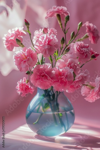 Pink Flowers in Vase on Pink Background