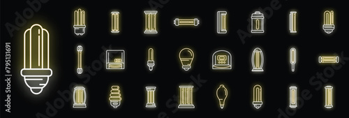 UV lamp icons set outline vector. Care clinic. Bulb cleaner neon color on black