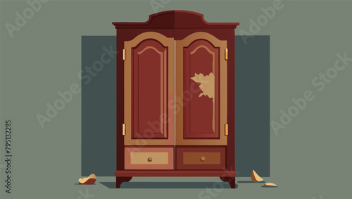 A dusty wornout armoire with broken doors and missing handles now renewed with sy replacements polished brass hardware and a fresh coat of deep.