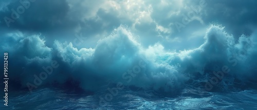 close up wave crashing shore with water splash and foam, Generative Ai 