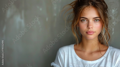 Beautiful Young Woman With Messy Top Knot