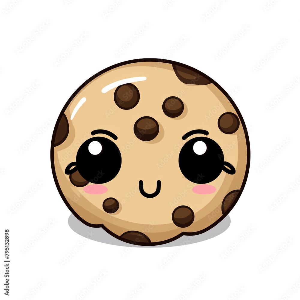 Fototapeta premium clipart kawaii, choc chip cookie, whip cream and sprinkles, soft pastel colour scheme, white background сreated with Generative Ai