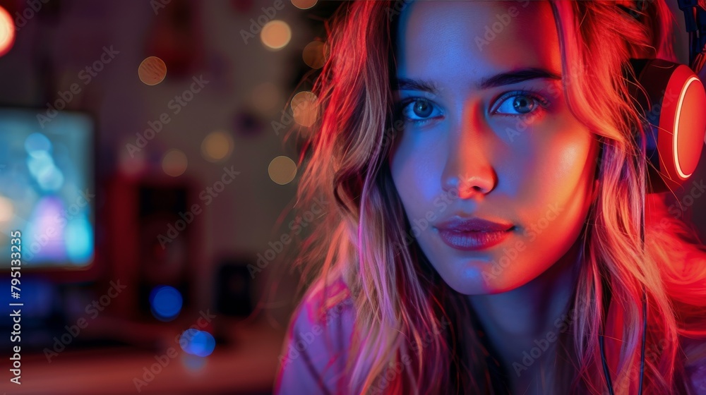 Fototapeta premium Woman Wearing Headphones Looking at Camera