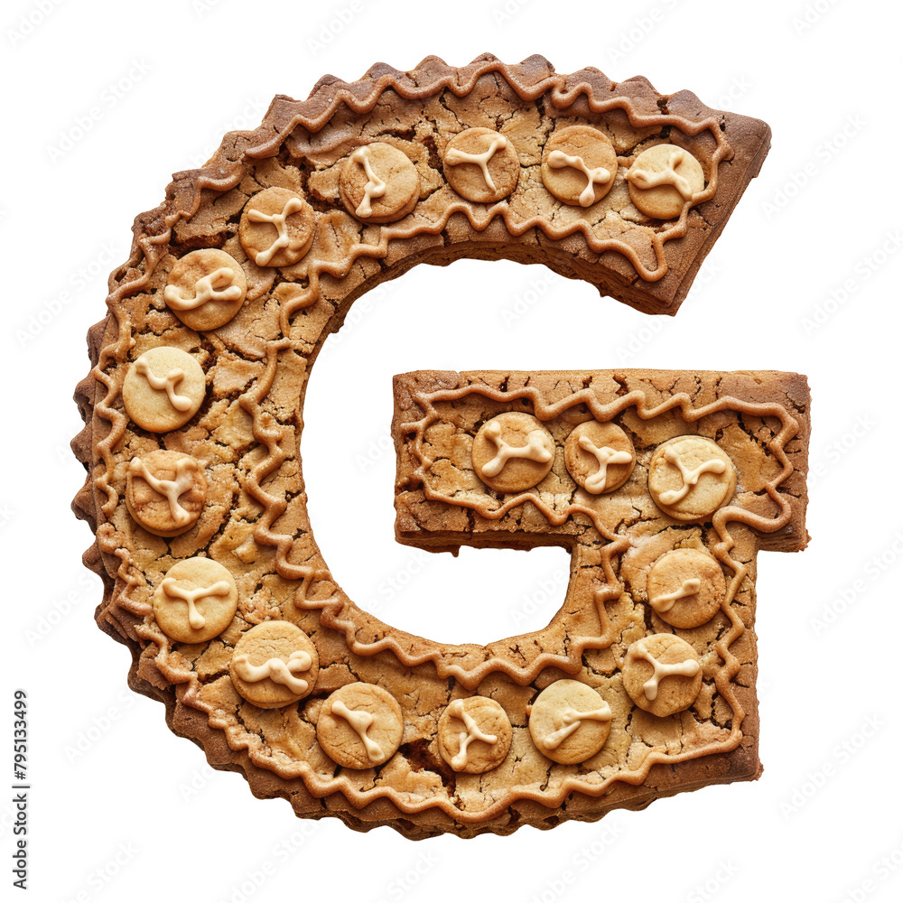 An enticing and delightful image of the letter G crafted from a cookie or biscuit set against a transparent background An enticing and delightful image of the letter G crafted from a cookie or biscuit set against a transparent background