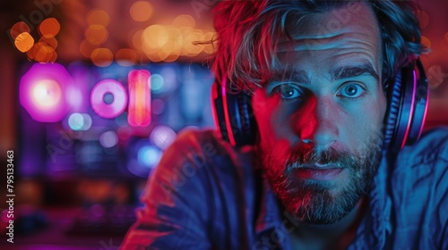 Man Wearing Headphones Looking at Camera