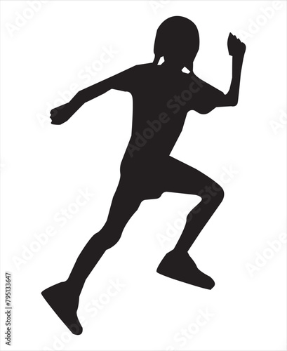 A teenager girl Running silhouette. Vector illustration