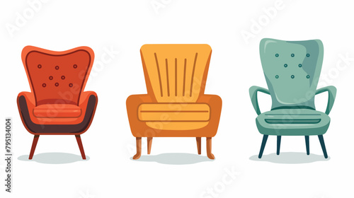 Set of different armchairs in flat style vector illustration