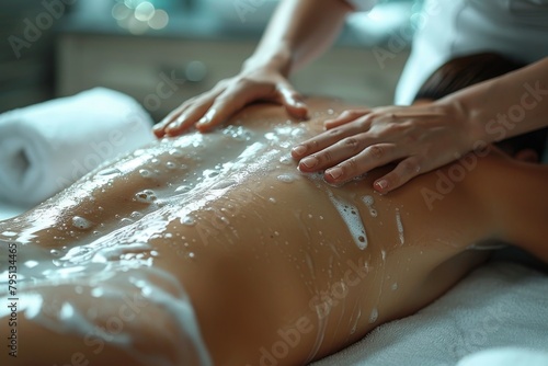 Wallpaper Mural Skilled hands of a massage therapist applying oil to a client's back in a serene spa setting Torontodigital.ca