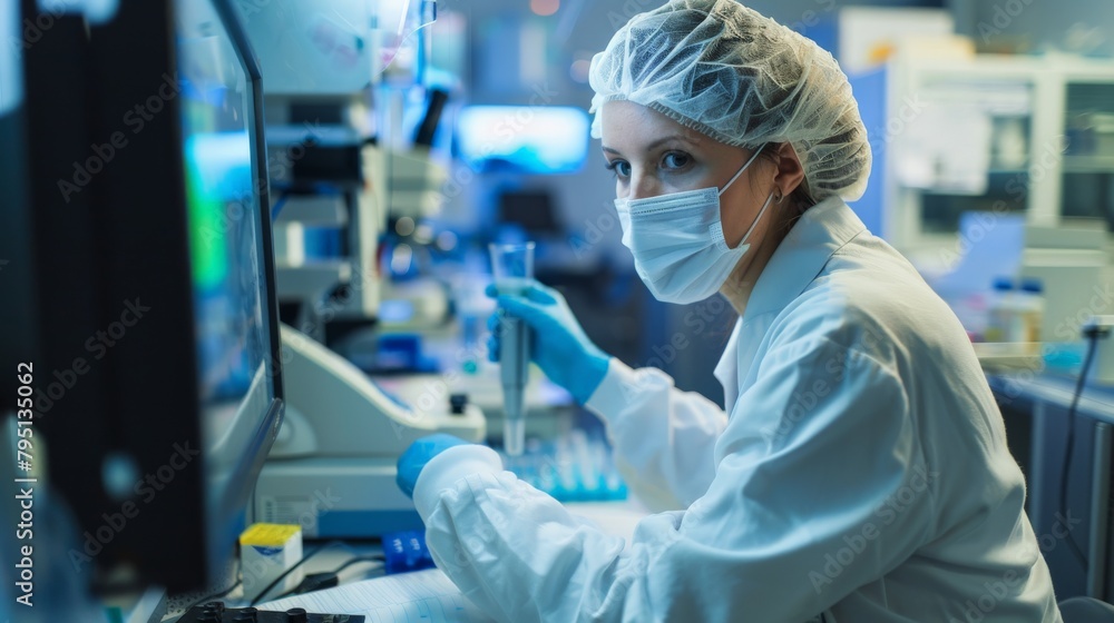 Laboratory technician develops antivirus or researches new medicine. Scientist in laboratory Laboratory technician develops antivirus or researches new medicine. Scientist in laboratory