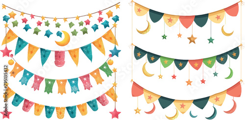 Ramadan flags decorations. Hanging garland decoration for ramadhan kareem celebration
