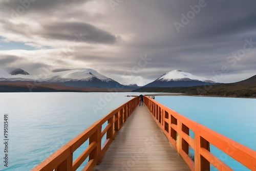 View of Paso Garibaldi observation deck along the Escondido Lake, Ushuaia, Tierra del Fuego, Patagonia, Argentina. Generative AI photo