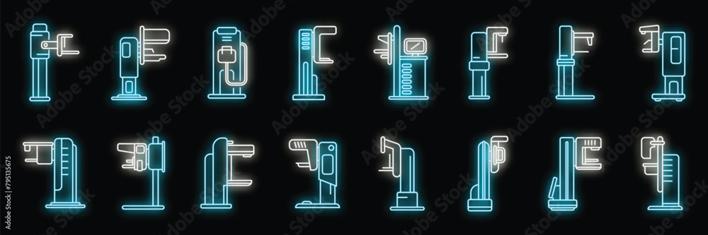 Mammography machine icons set outline vector. Analyzing breast. Cancer care neon color on black Mammography machine icons set outline vector. Analyzing breast. Cancer care neon color on black